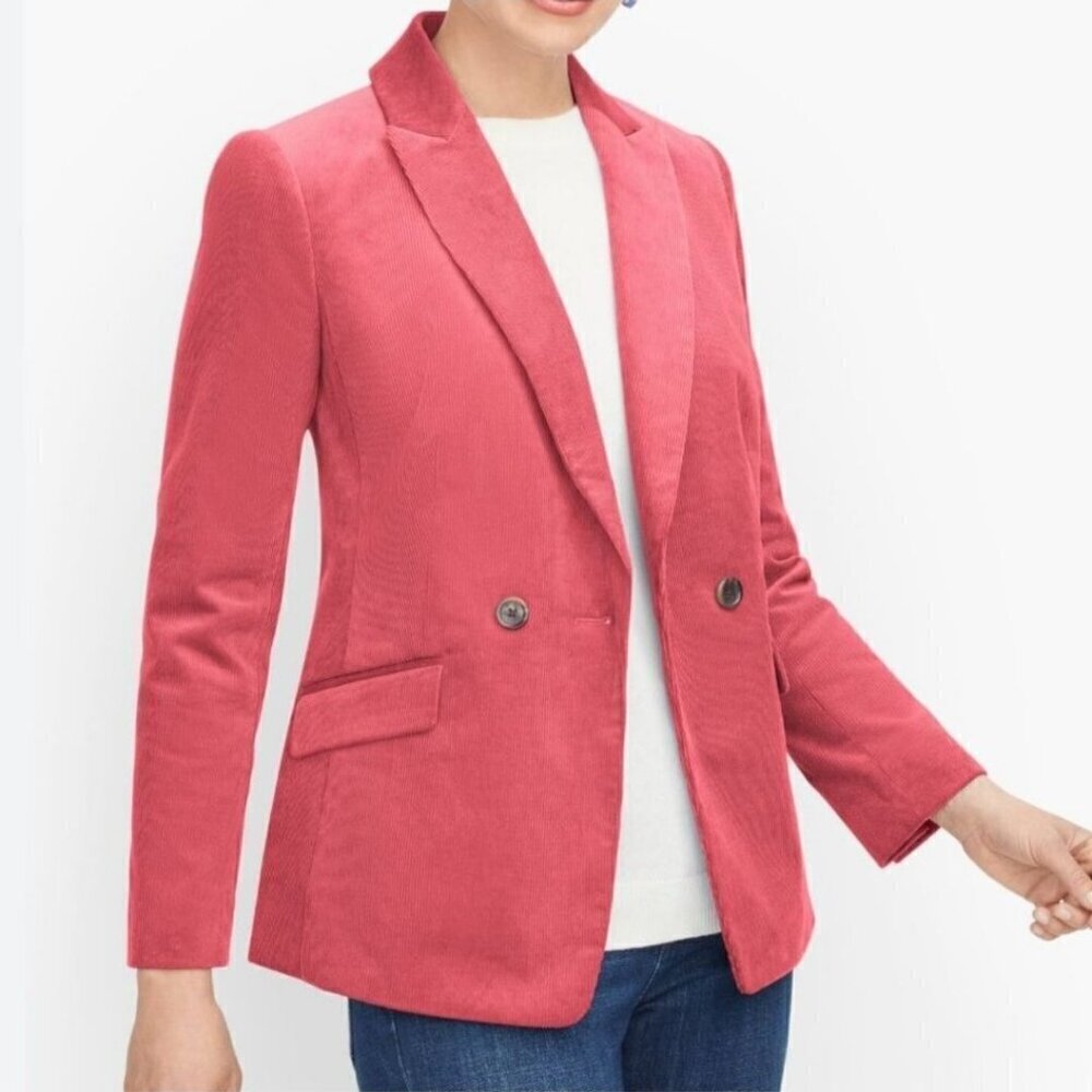 Talbots Coral Double Breasted Corduroy Blazer Size 10p